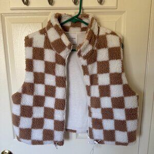 Brown and White checkered Sherpa Vest